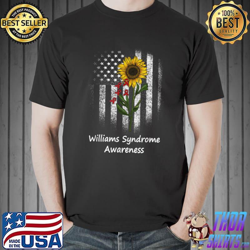 Williams Syndrome Awareness American Flag Vintage Sunflower T-Shirt