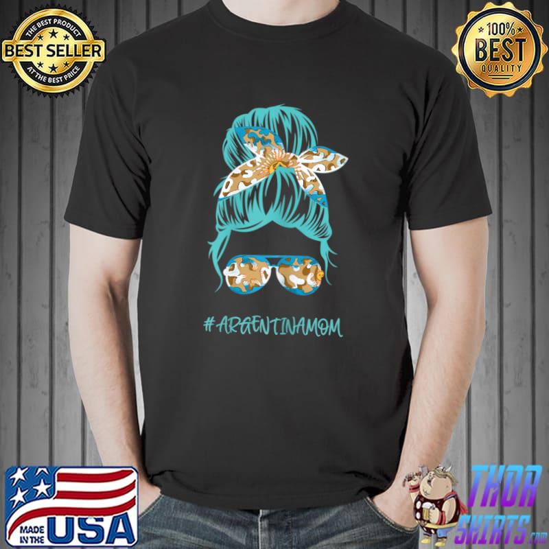 Womens Argentinian Mom Argentina Mommy Mama Argentine Flag Leopard T-Shirt