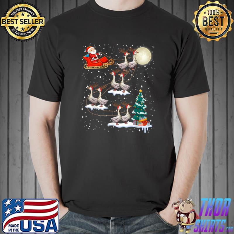 Xmas Lighting Tree Santa Riding Snow Goose Bird Christmas T-Shirt