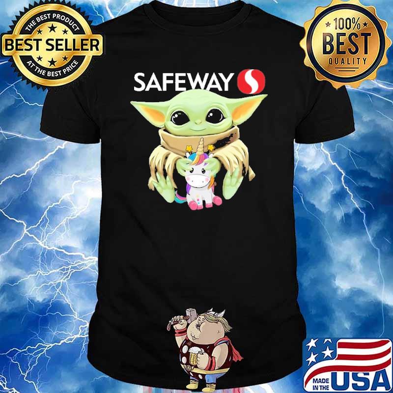 Baby Yoda hug Unicorn Safeway shirt