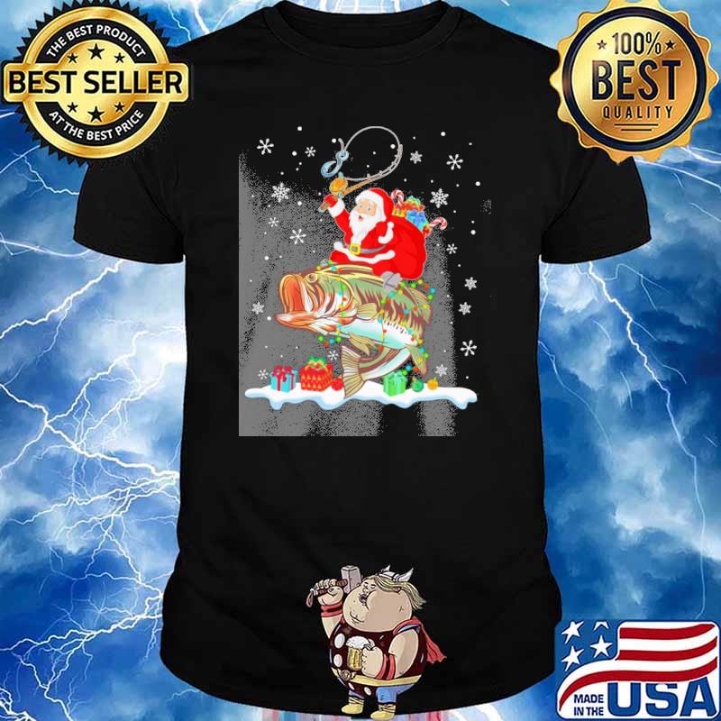 Fishing Christmas Gifts snow Santa claus shirt