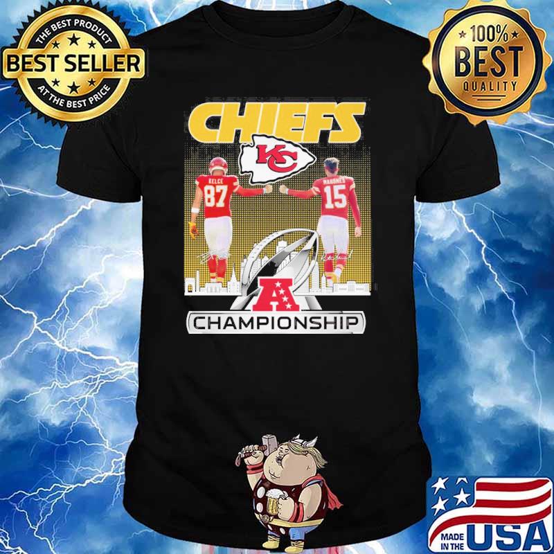 Kansas city Chiefs championship Kelce mandnes signatures shirt