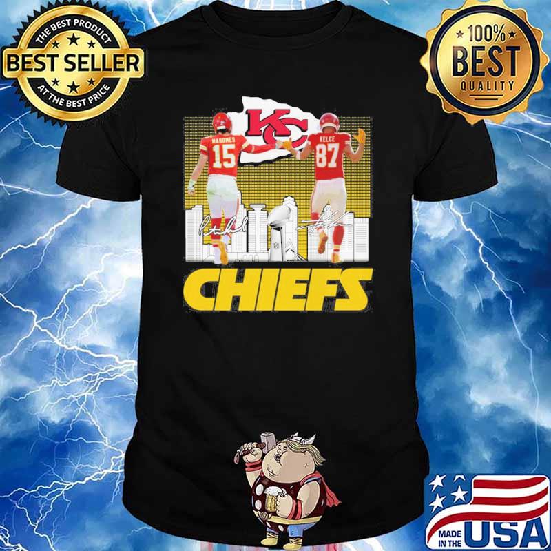 Kansas city Chiefs Mandnes and Kelce signatures shirt