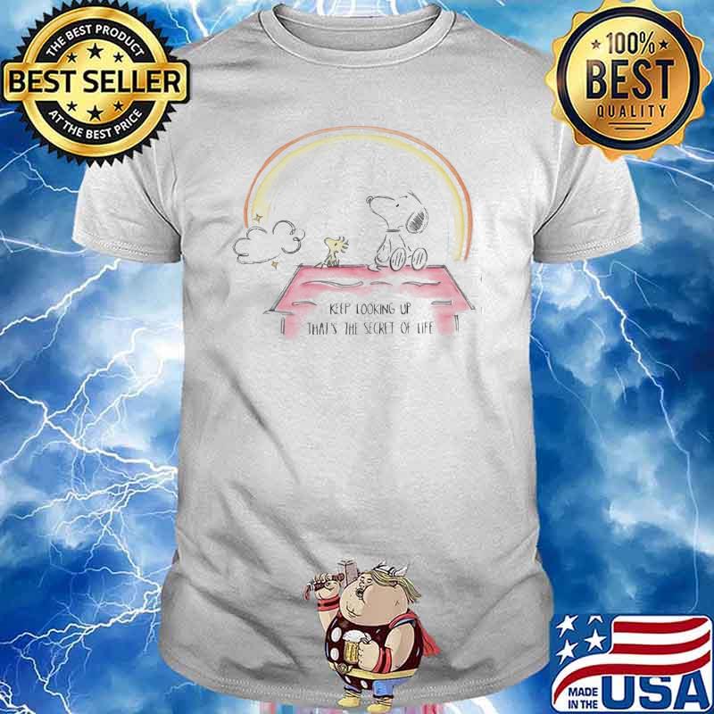 Keep looking up that's the secret of life snoopy and woodstock rainbow shirt