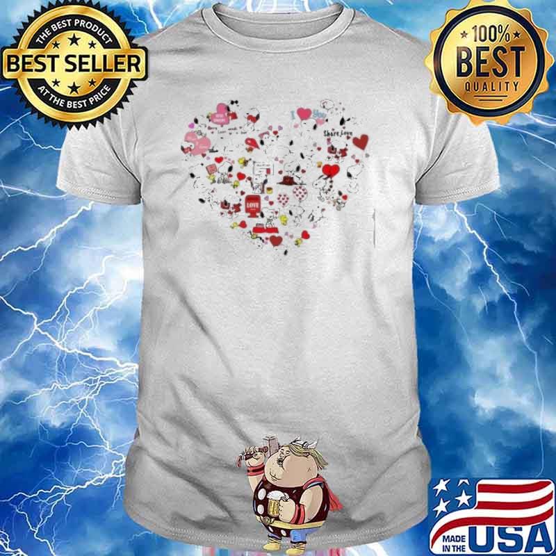 Snoopy and woodstock friends love heart share love shirt