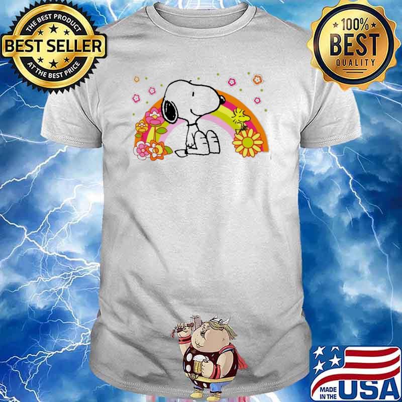 Snoopy and woodstock rainbow flower shirt