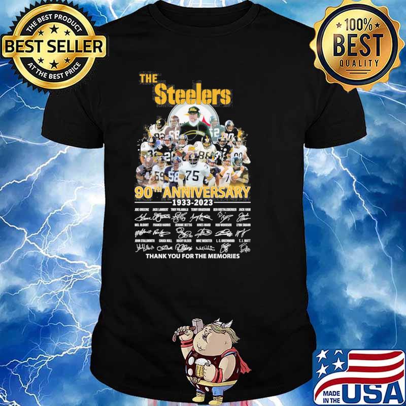 The Pittsburgh Steelers 90th anniversary 1933 2023 thank you for the  memories signatures Pittsburgh Steelers shirt, hoodie, sweater, long sleeve  and tank top