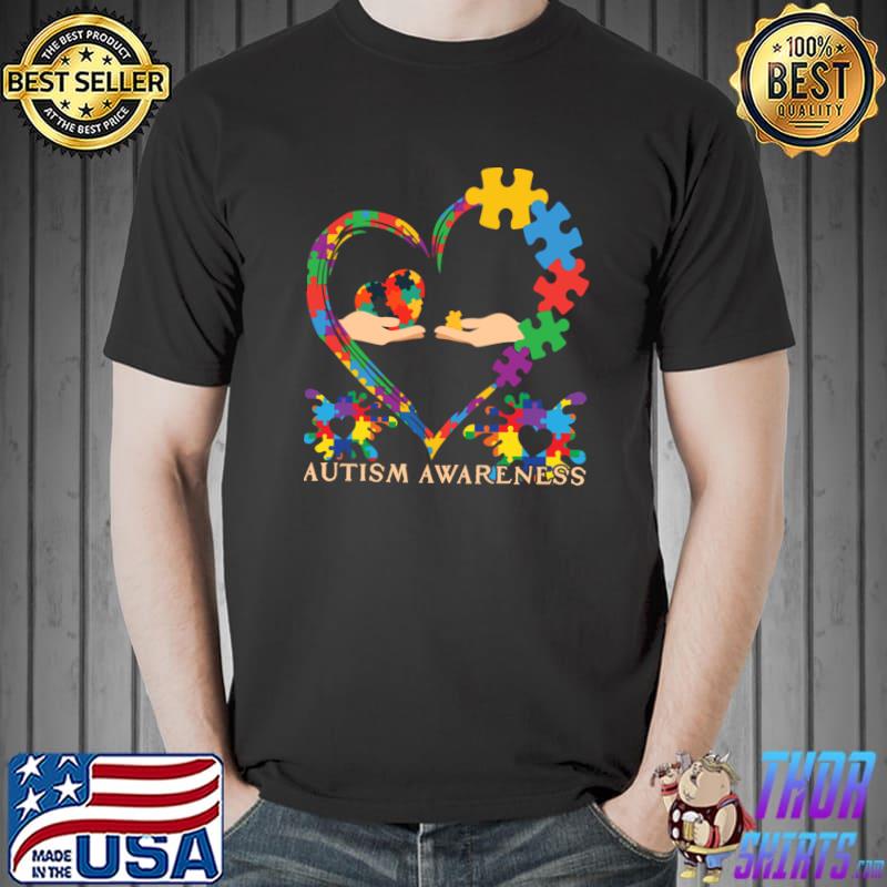 Autism Awareness Hands In Heart Puzzle Pieces T-Shirt