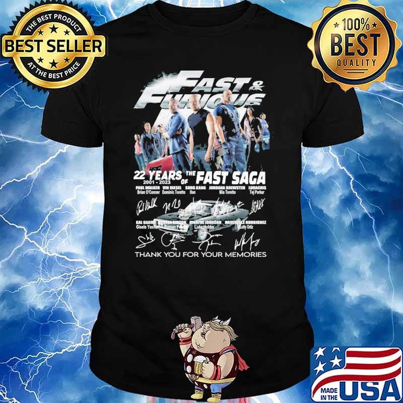 Fast and Furious 22 years of the Fast saga thank you for your memories signatures shirt