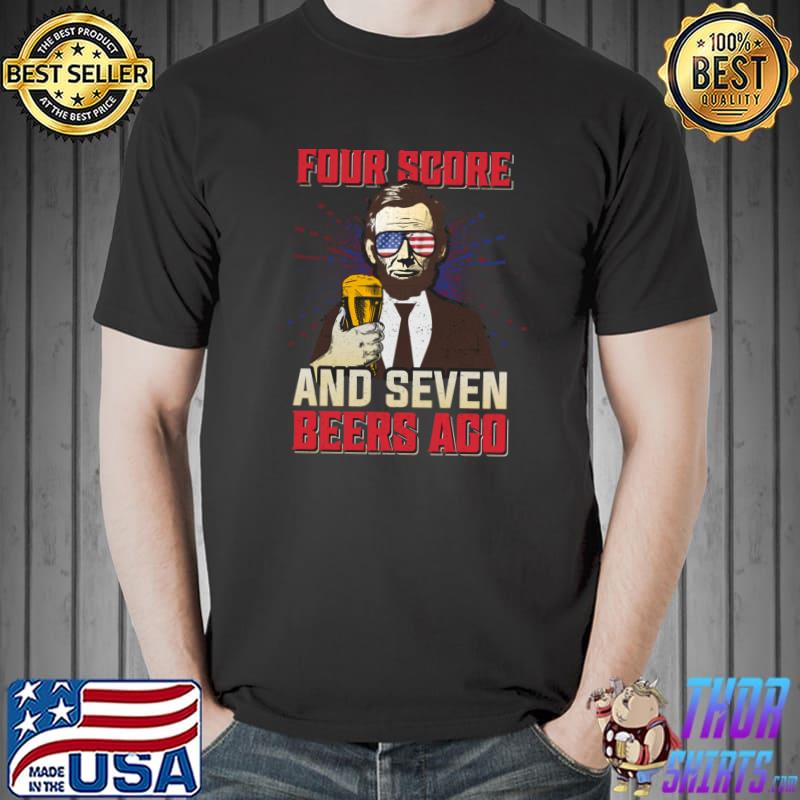 Four score and seven beers ago template grunge elegant man beer sunglasses usa flag T-Shirt