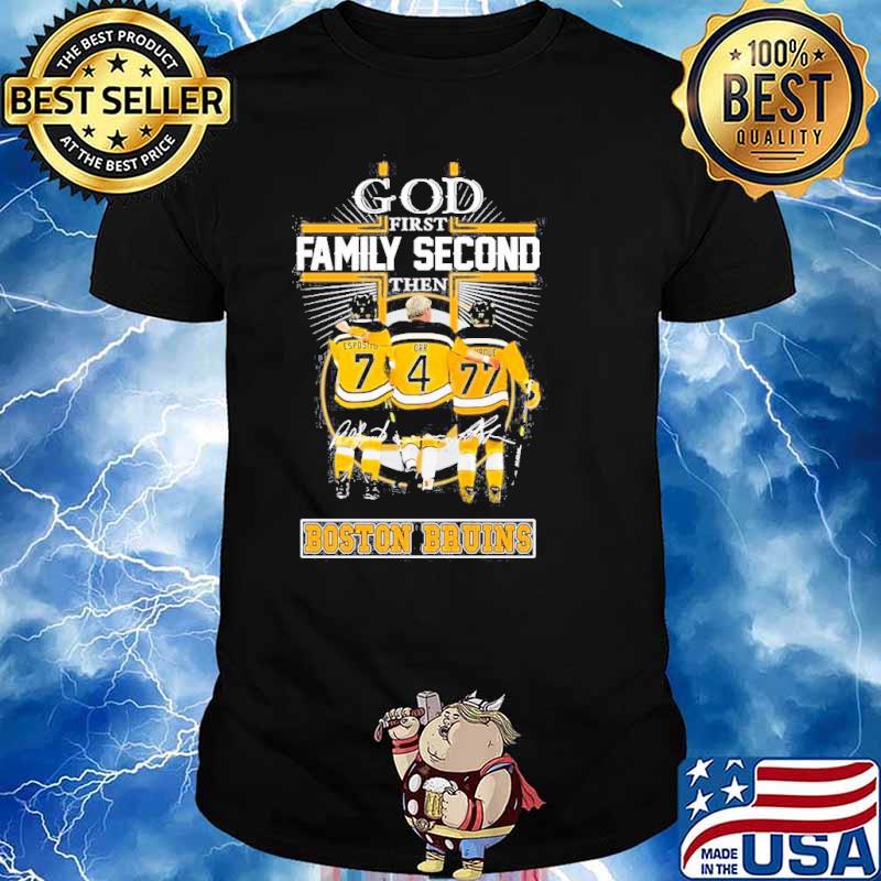 God first family second then Boston Bruins Ray Bourque Orr Esposito Signature Shirt