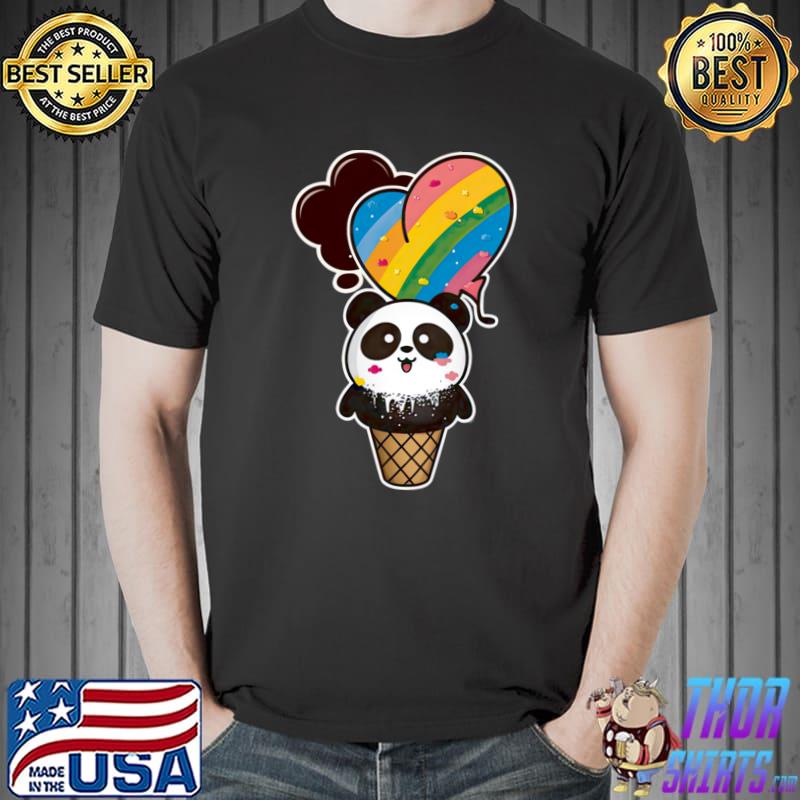 Kawaii panda pride with rainbow ice con heart T-Shirt