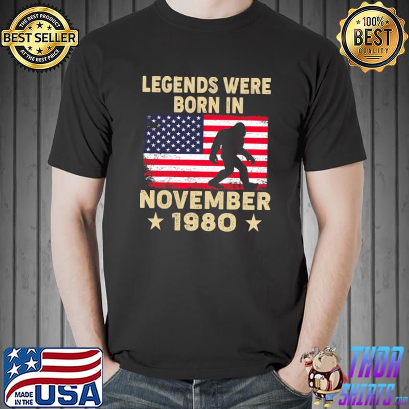 Legends were born in november 1980 stars bigfoot usa flag T-Shirt