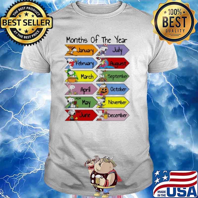 Months of the year January February snoopy and woodstocks shirt