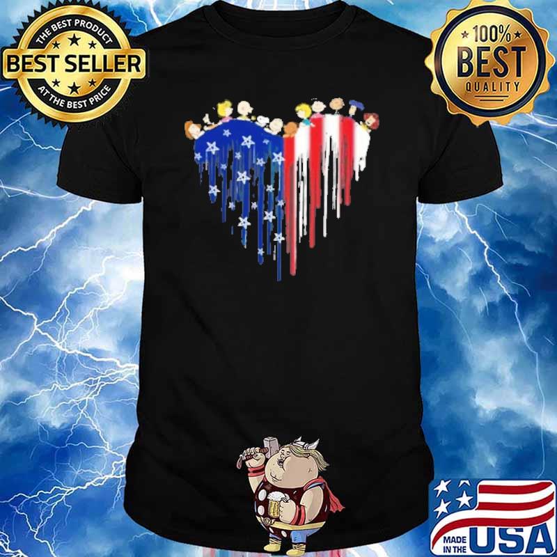 Snoopy Charlie Brown woodstocks and friends heart America flag shirt