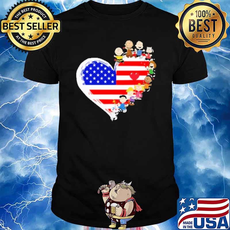 Snoopy Charlie Brown woodstocks and friends love heart America flag shirt