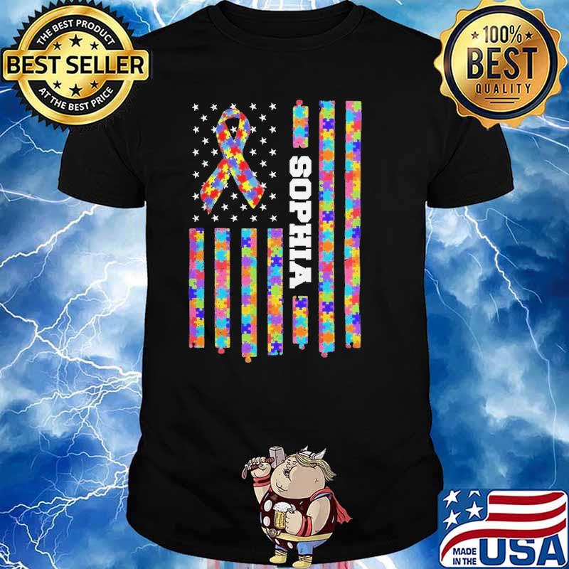 Sophia Puzzle Ribbon Autism Awareness America flag shirt