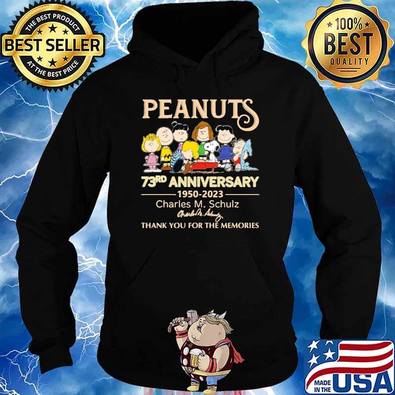 Top peanuts 73rd anniversary 1950-2023 Charles M.Schulz thank you for the memories signature shirt
