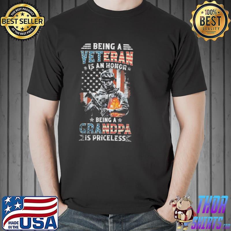 Being a veteran is an honor being a grandpa is priceless America flag shirt