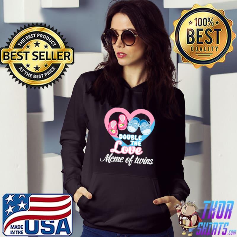 Double The Love Meme Of Twins Heart Pink And Blue Baby Shoes T-Shirt Hoodie