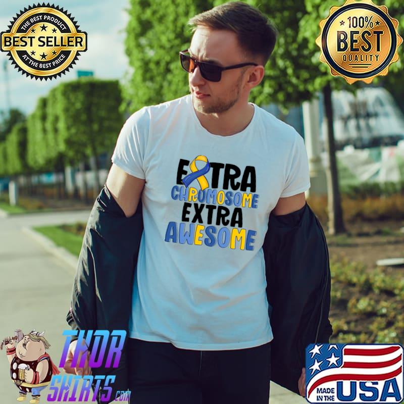 Extra Chromosome Extra Awesome Ribbon Blue And Yellow T-Shirt