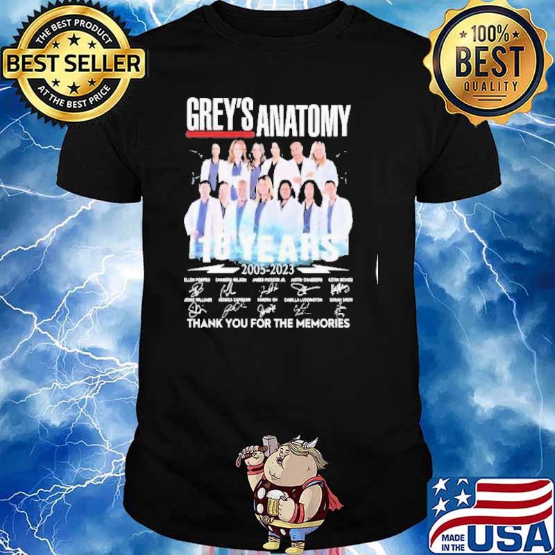 Grey's anatomy 18 years 2005-2023 thank you for the memories signatures shirt