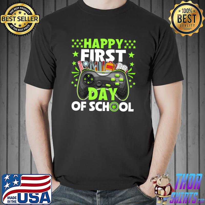 Happy First Day Of School Teacher Stars Pre K Stundent Video Game T-Shirt