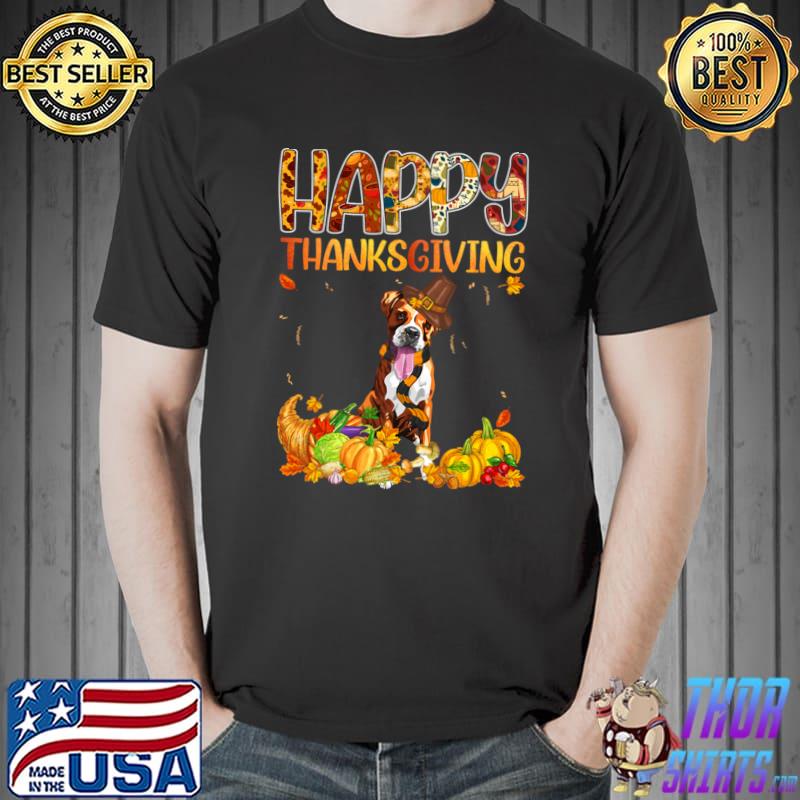 Happy Thanksgiving Turkey Boxer Fall Autumn Pumpkin Boxers Dog T-Shirt