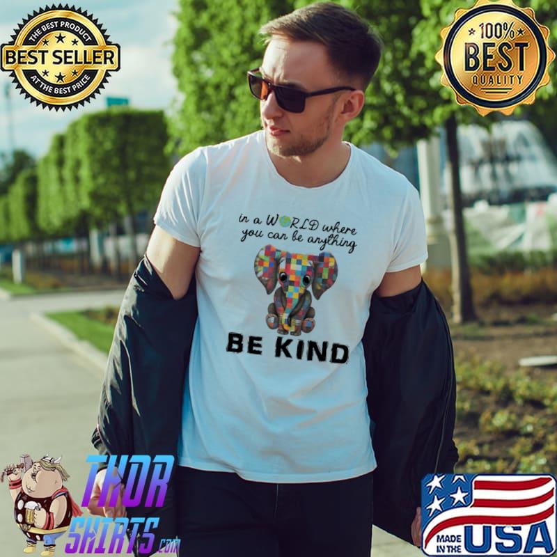 In a world where you can be anything be kind elephant autism shirt