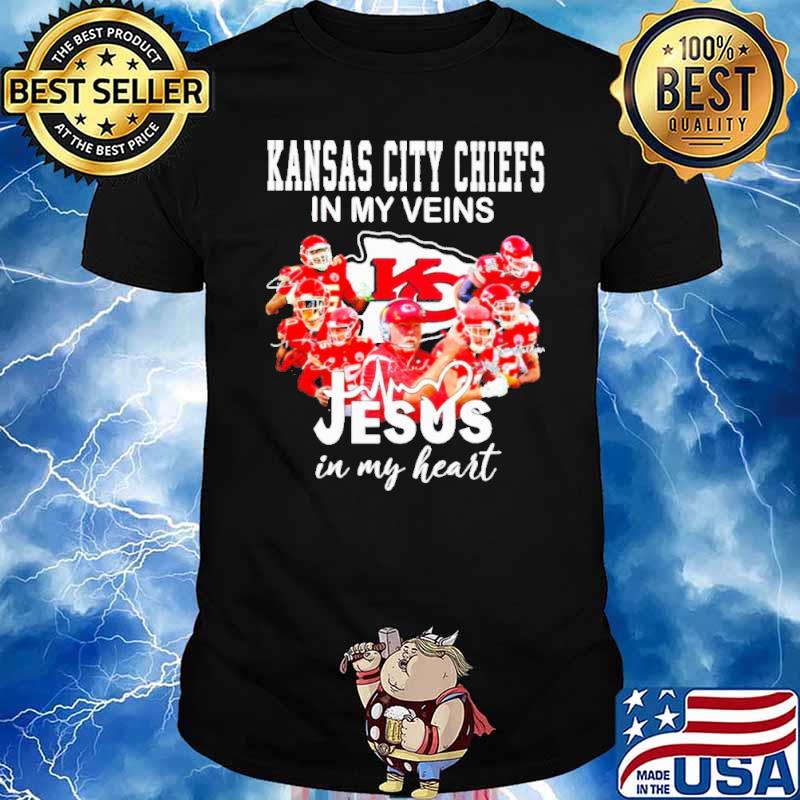 Best Kansas City Chiefs in my veins Jesus in my heart shirt, hoodie,  sweater, long sleeve and tank top