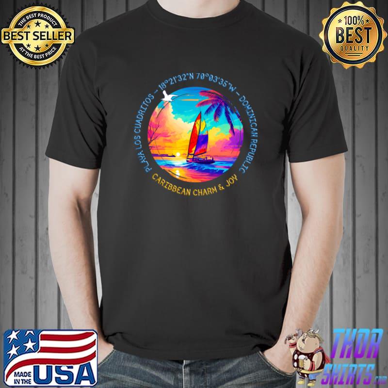 Playa los Cuadritos Dominican Republic Boat Palm Tree Watercolor T-Shirt