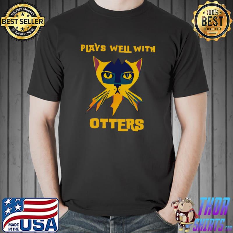 Plays Well With Otters Cats Retro T-Shirt