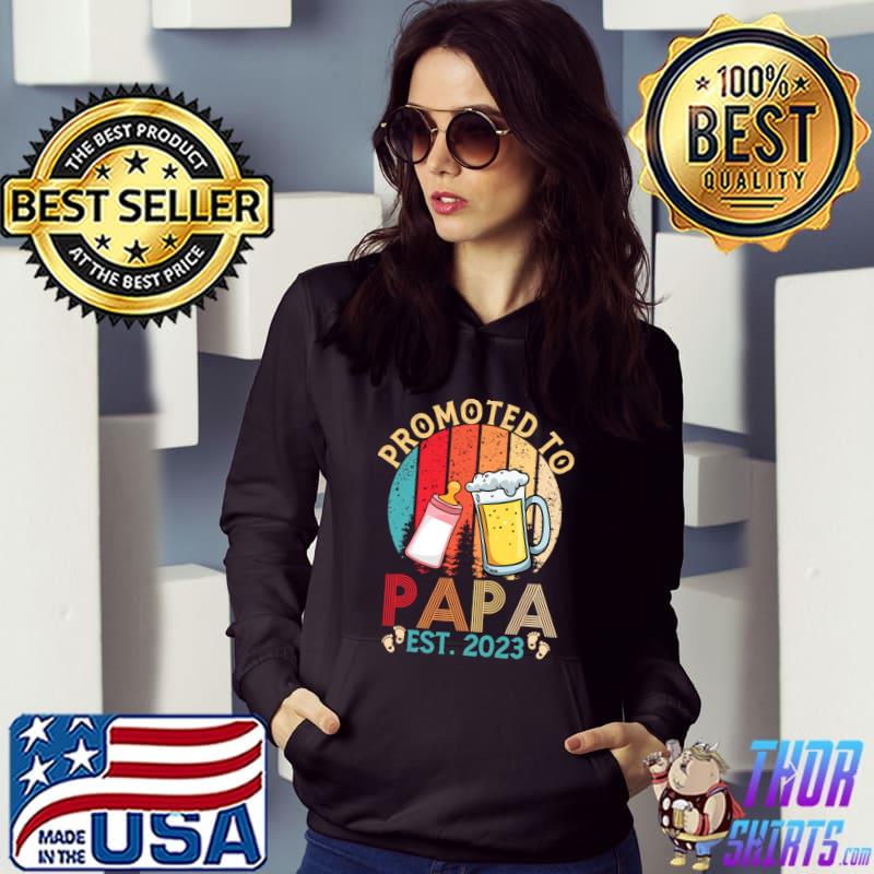 Promoted To Papa Est 2023 Baby Reveal New Dad Fathers Day Retro Sunset T-Shirt Hoodie
