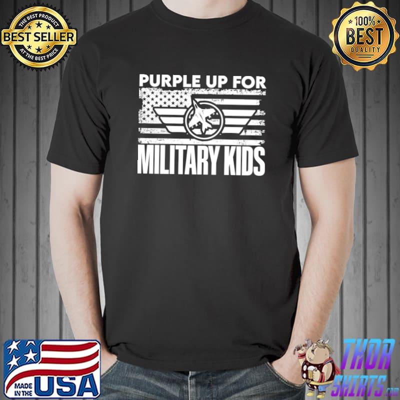 Purple up for military kids plane american flag military month 2023 T-Shirt