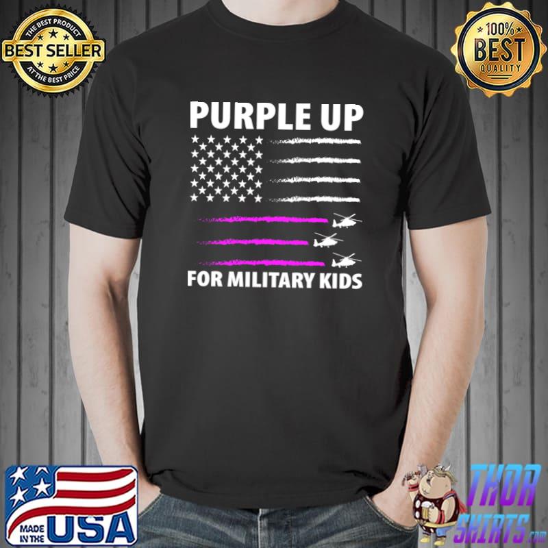 Purple Up US Flag Fighter Helicopter Military T-Shirt