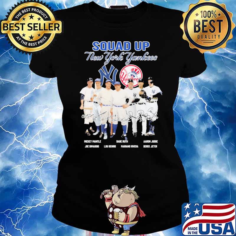 Squad up New York Yankees Mickey Mantle Babe Ruth signatures s Ladies tee