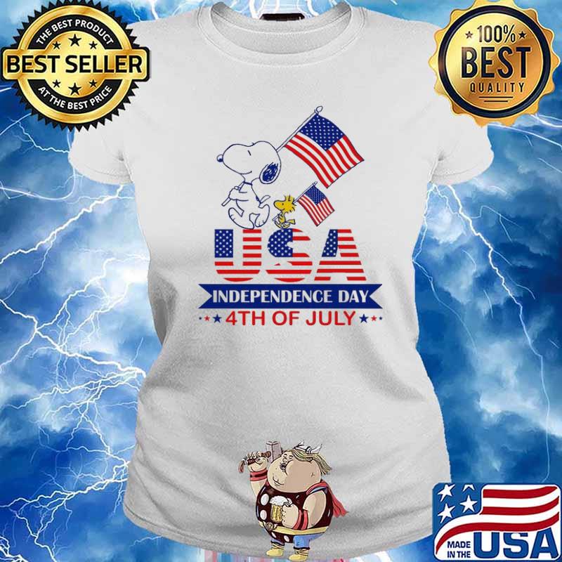 USA Independence day 4th of July snoopy and woodstocks s Ladies tee