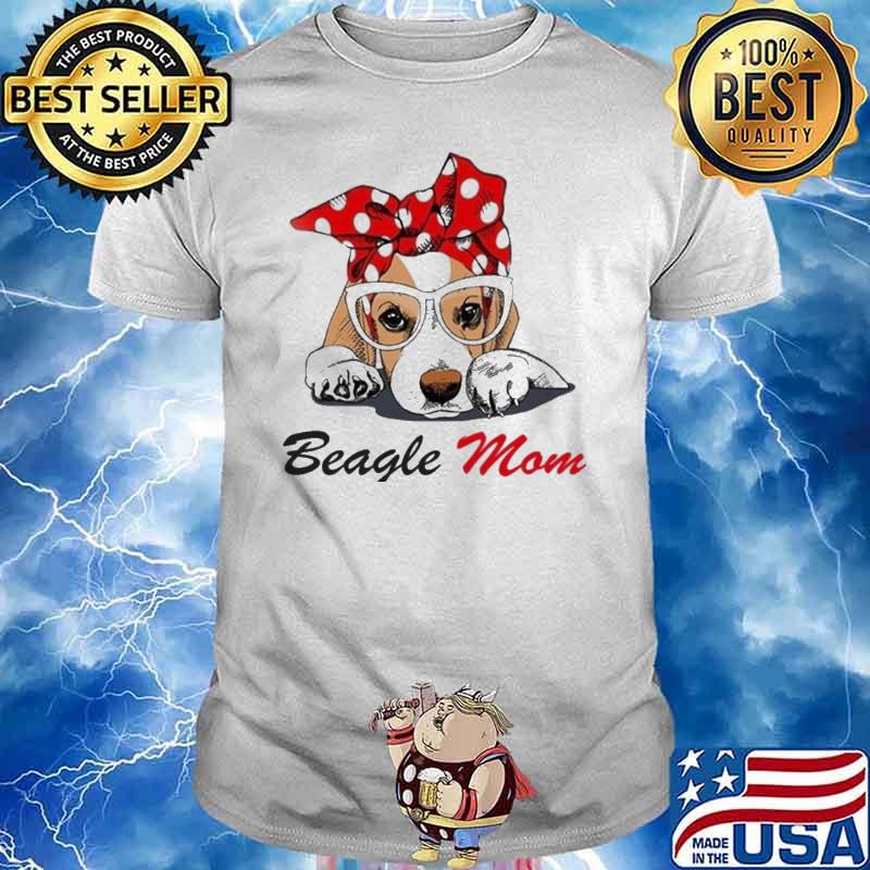 Beagle mom dog women with red ribbon shirt