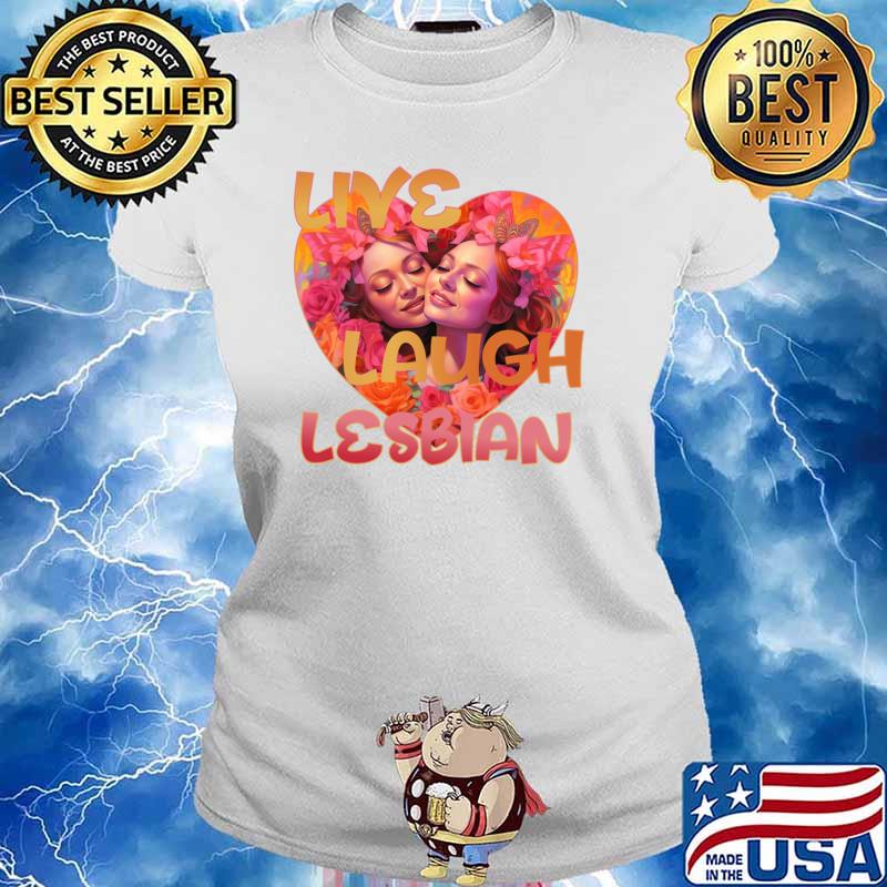 Live Love Lesbian Pink and Orange Heart T-Shirt