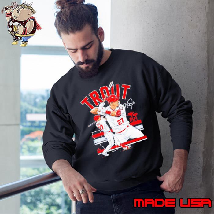 Mike Trout 27 Los Angeles Angels baseball caricature signature shirt,  hoodie, sweater, long sleeve and tank top