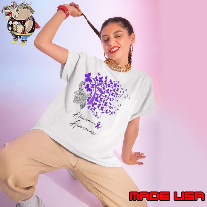 Alzheimer awareness hope faith butterflies purple ribbon shirt