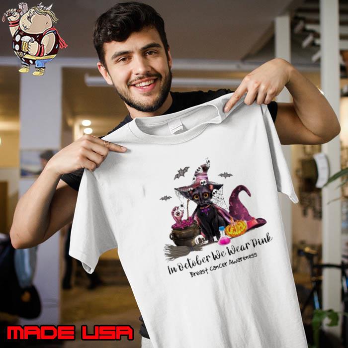 In October We Wear Pink Breast Cancer Awareness Black Cat halloween s Unisex