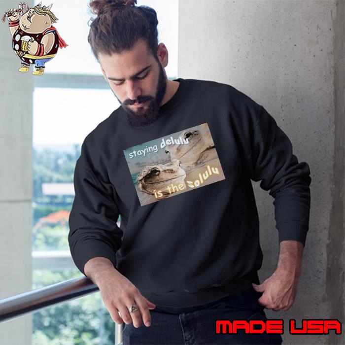 Staying delulu is the solulu frog meme photo design s Sweatshirt