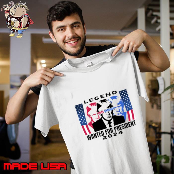 Trump Mugshot Never Surrender Legend Wanted For President 2024 Usa FLag T-Shirt Unisex