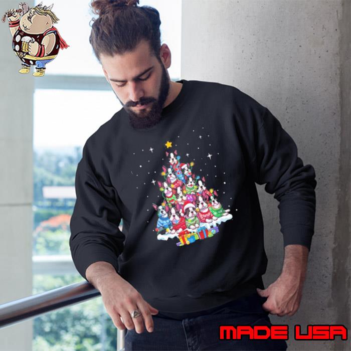 Boston Terrier Christmas Tree Lights And Gifts Merry Xmas s Sweatshirt