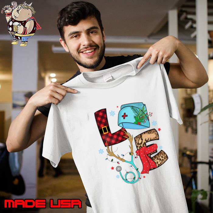 Love Christmas Nurse Red Plaid And Leopard T-Shirt Unisex