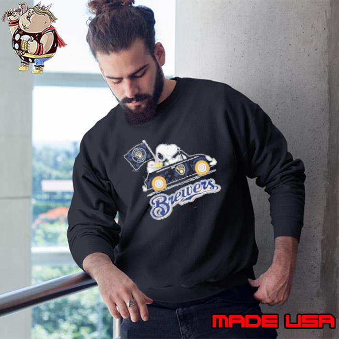 Peanuts Snoopy And Woodstock Milwaukee Brewers On Car Shirt Sweatshirt