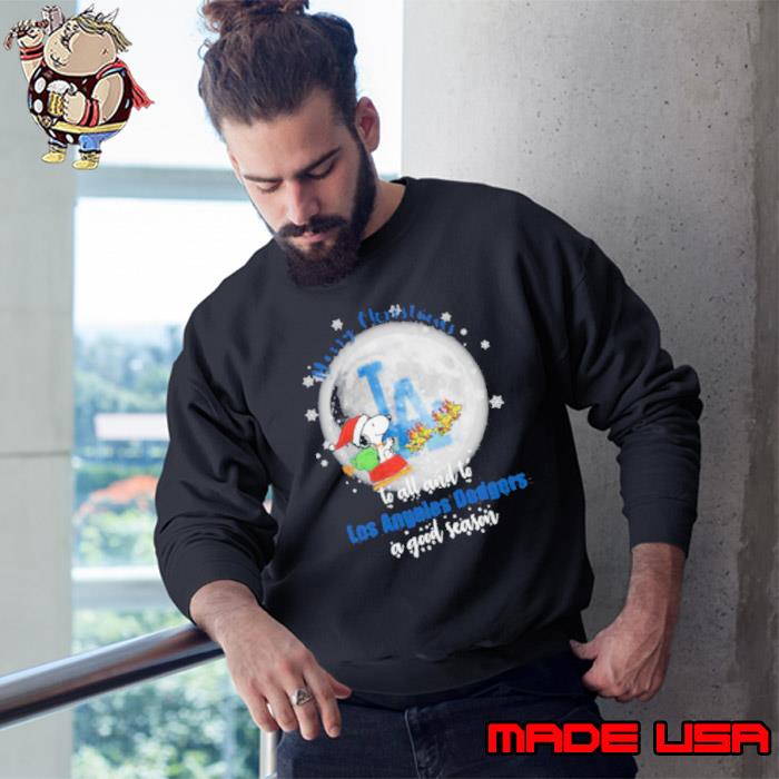 Santa Snoopy merry christmas to all and to Los Angeles Dodgers a good season s Sweatshirt