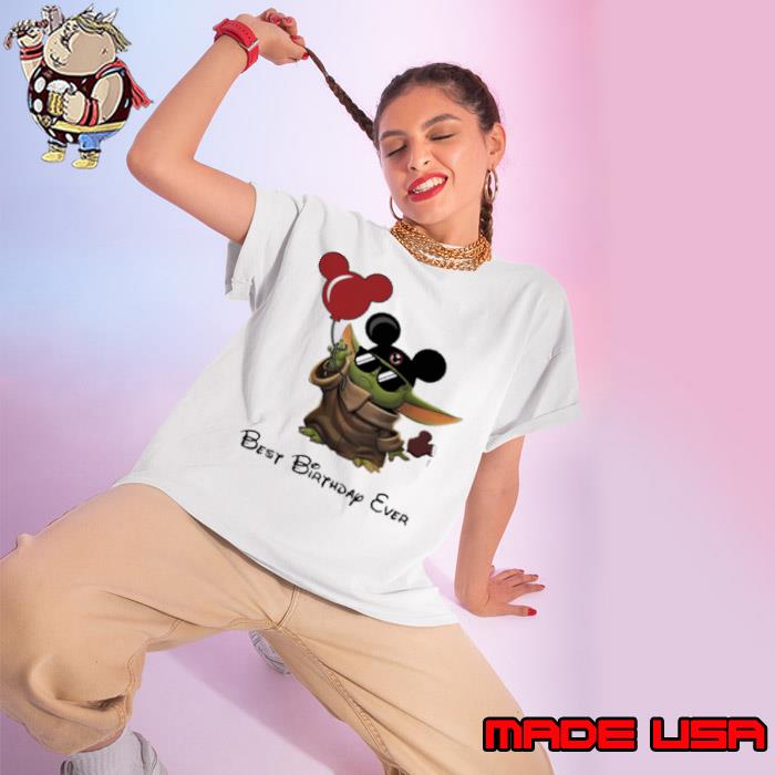 Star Wars Baby Yoda Holding Balloon Mickey Mouse Best Birthday Ever Shirt
