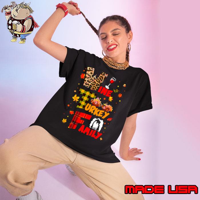 WTF Wine Turkey Family Leopard Plaid Thanksgiving T-Shirt